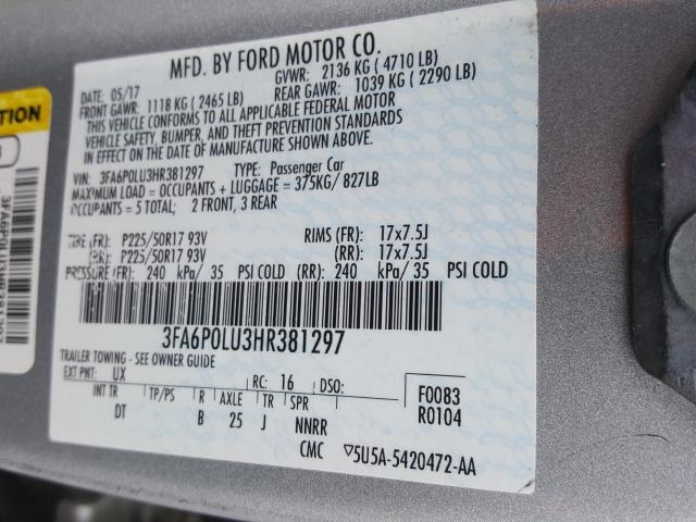 Photo 9 VIN: 3FA6P0LU3HR381297 - FORD FUSION SE 