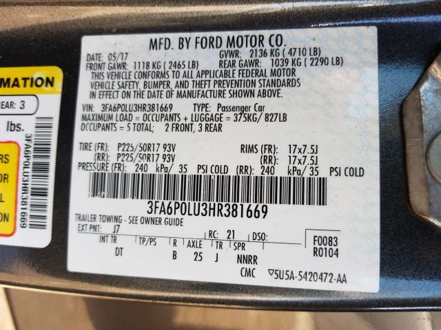 Photo 9 VIN: 3FA6P0LU3HR381669 - FORD FUSION SE 