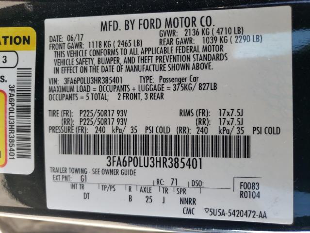 Photo 11 VIN: 3FA6P0LU3HR385401 - FORD FUSION SE 