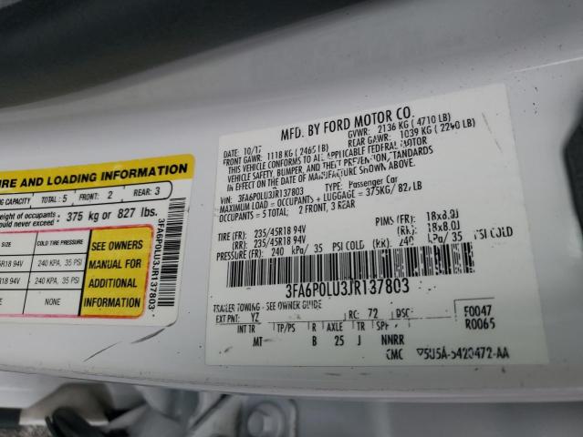 Photo 12 VIN: 3FA6P0LU3JR137803 - FORD FUSION 