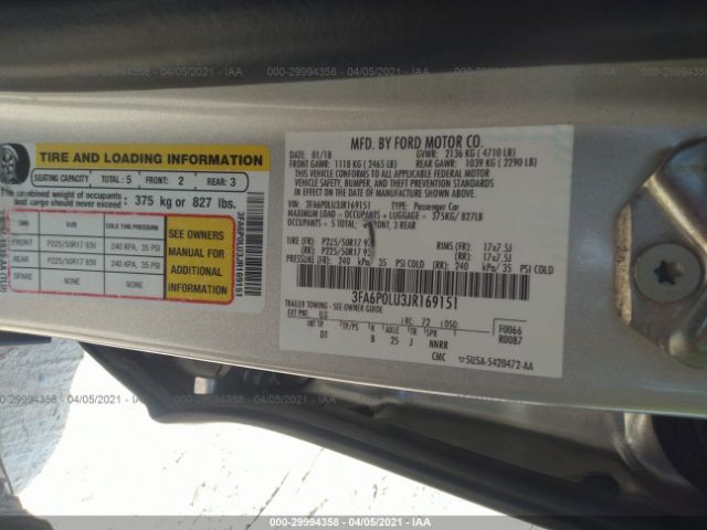 Photo 8 VIN: 3FA6P0LU3JR169151 - FORD FUSION HYBRID 