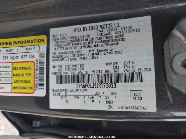 Photo 8 VIN: 3FA6P0LU3JR173023 - FORD FUSION 