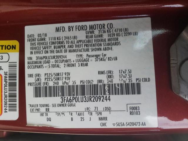 Photo 9 VIN: 3FA6P0LU3JR209244 - FORD FUSION SE 