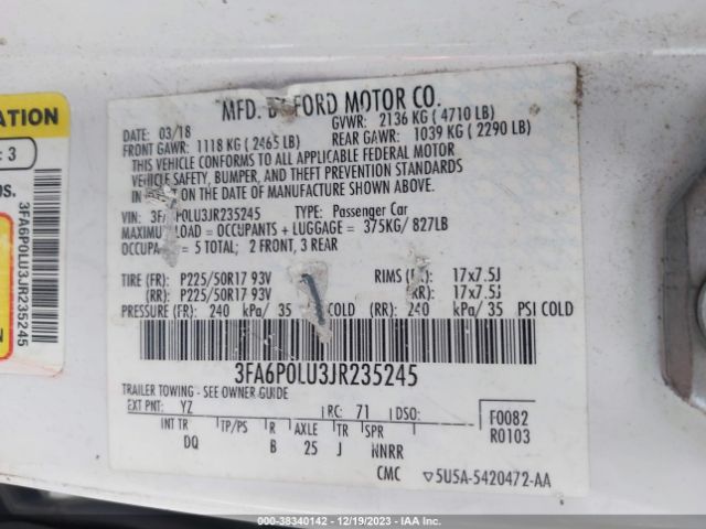 Photo 8 VIN: 3FA6P0LU3JR235245 - FORD FUSION HYBRID 