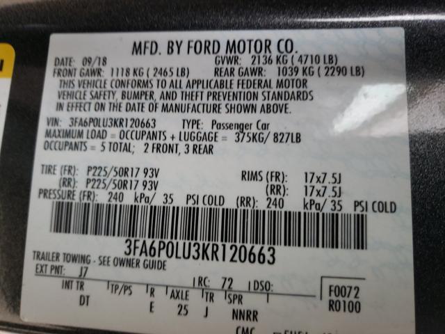 Photo 9 VIN: 3FA6P0LU3KR120663 - FORD FUSION SE 