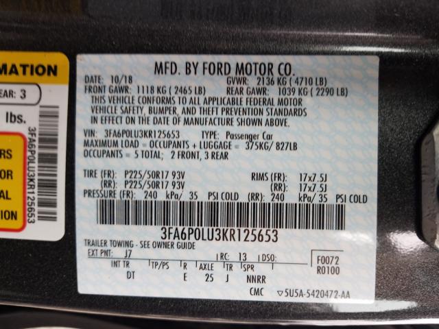 Photo 9 VIN: 3FA6P0LU3KR125653 - FORD FUSION SE 