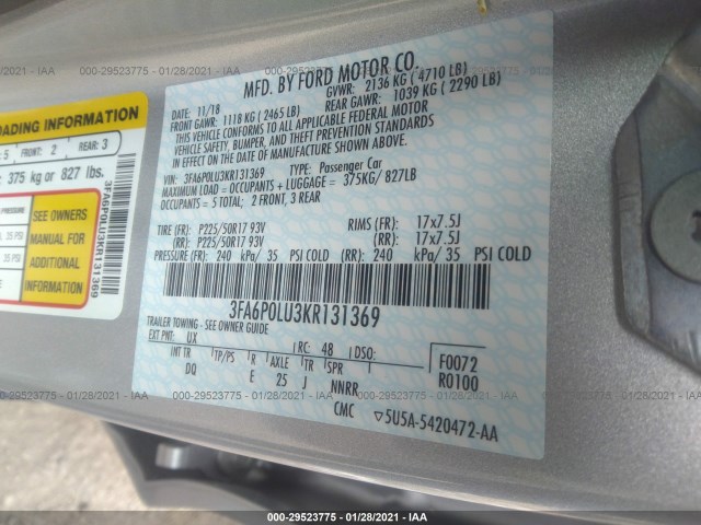 Photo 8 VIN: 3FA6P0LU3KR131369 - FORD FUSION HYBRID 