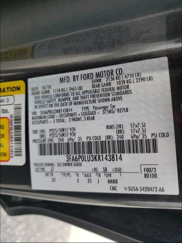 Photo 9 VIN: 3FA6P0LU3KR143814 - FORD FUSION SE 