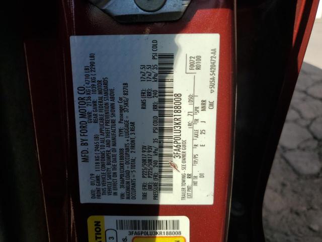 Photo 11 VIN: 3FA6P0LU3KR188008 - FORD FUSION SE 