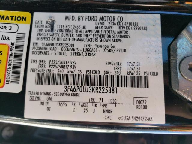 Photo 11 VIN: 3FA6P0LU3KR225381 - FORD FUSION SE 