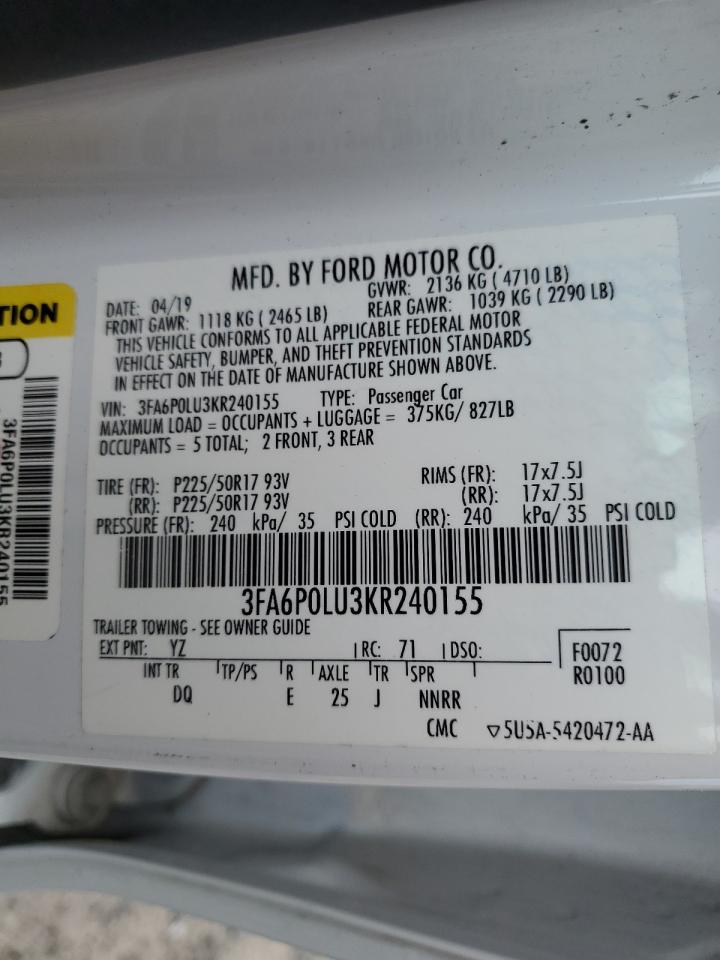 Photo 11 VIN: 3FA6P0LU3KR240155 - FORD FUSION 