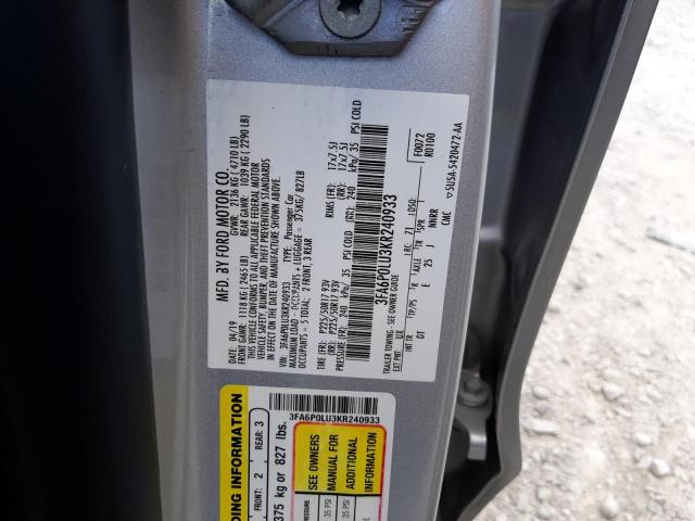 Photo 9 VIN: 3FA6P0LU3KR240933 - FORD FUSION SE 