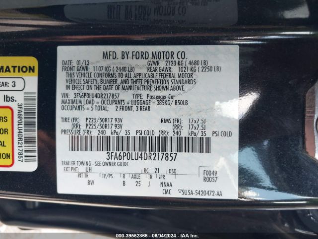 Photo 8 VIN: 3FA6P0LU4DR217857 - FORD FUSION 