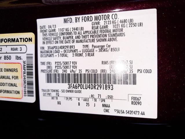 Photo 12 VIN: 3FA6P0LU4DR291893 - FORD FUSION SE 