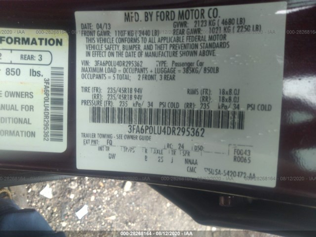 Photo 8 VIN: 3FA6P0LU4DR295362 - FORD FUSION 