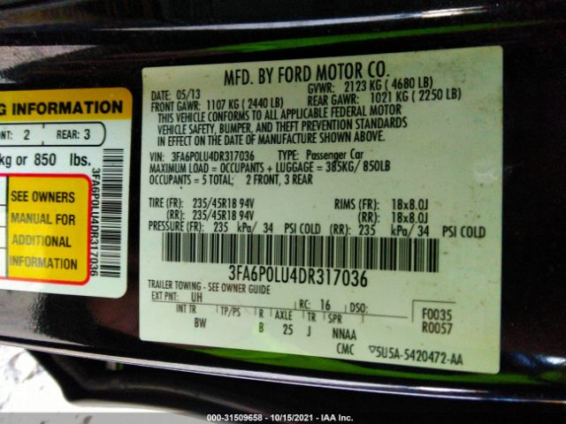 Photo 8 VIN: 3FA6P0LU4DR317036 - FORD FUSION 