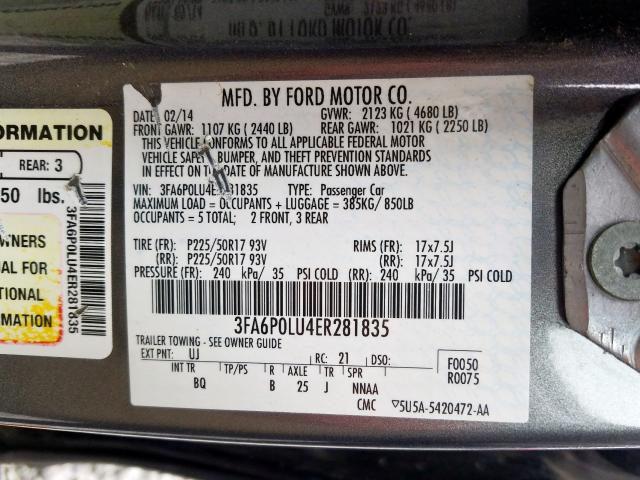 Photo 9 VIN: 3FA6P0LU4ER281835 - FORD FUSION SE 