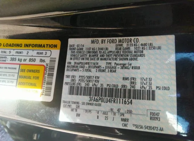 Photo 8 VIN: 3FA6P0LU4FR111654 - FORD FUSION 