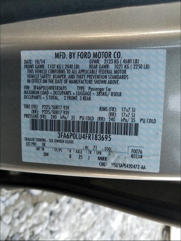 Photo 9 VIN: 3FA6P0LU4FR183695 - FORD FUSION SE 