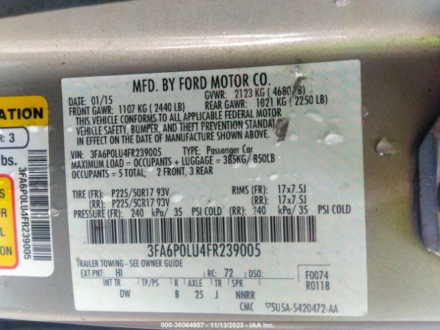 Photo 8 VIN: 3FA6P0LU4FR239005 - FORD FUSION HYBRID 