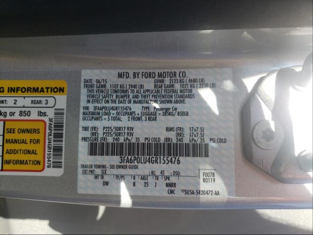 Photo 9 VIN: 3FA6P0LU4GR155476 - FORD FUSION SE 