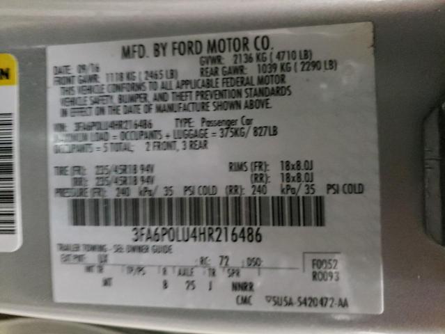 Photo 11 VIN: 3FA6P0LU4HR216486 - FORD FUSION SE 