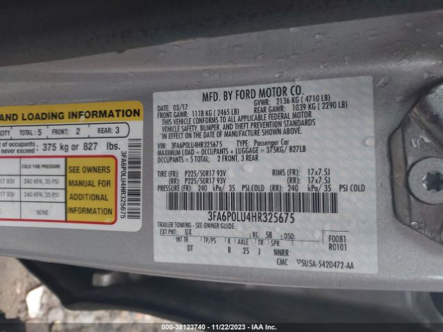 Photo 8 VIN: 3FA6P0LU4HR325675 - FORD FUSION HYBRID 