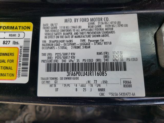 Photo 9 VIN: 3FA6P0LU4JR116085 - FORD FUSION SE 