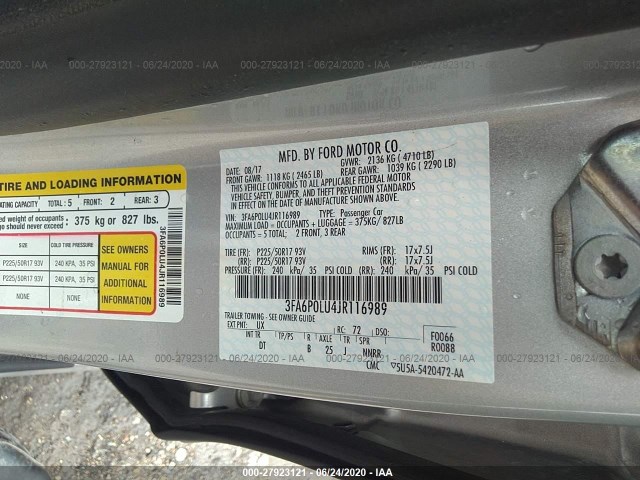 Photo 8 VIN: 3FA6P0LU4JR116989 - FORD FUSION HYBRID 