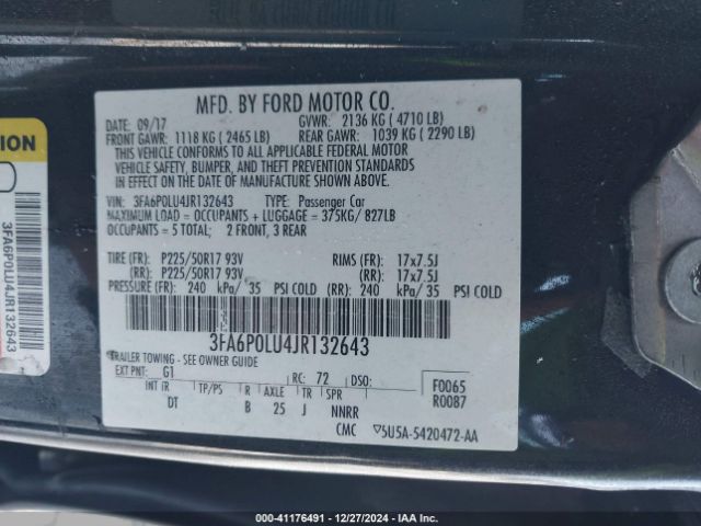 Photo 8 VIN: 3FA6P0LU4JR132643 - FORD FUSION 