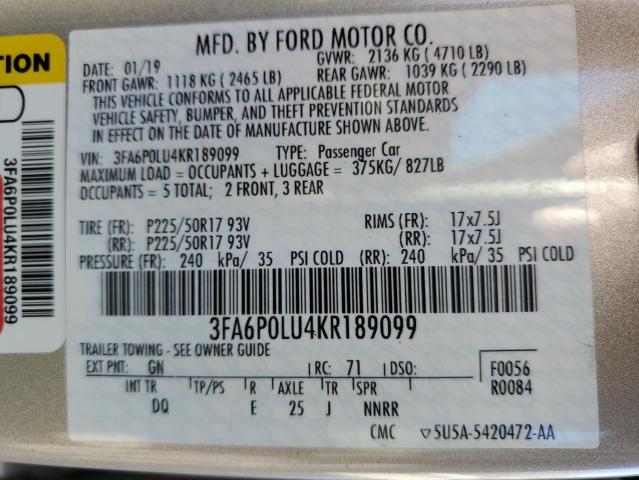 Photo 11 VIN: 3FA6P0LU4KR189099 - FORD FUSION 