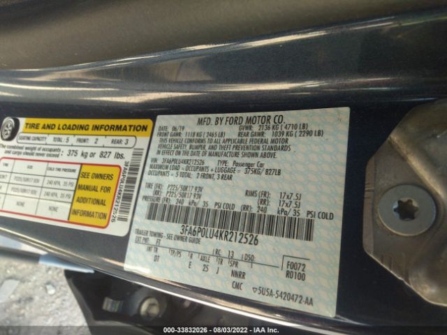 Photo 8 VIN: 3FA6P0LU4KR212526 - FORD FUSION HYBRID 