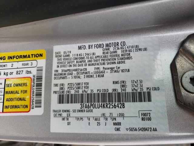 Photo 9 VIN: 3FA6P0LU4KR256428 - FORD FUSION SE 