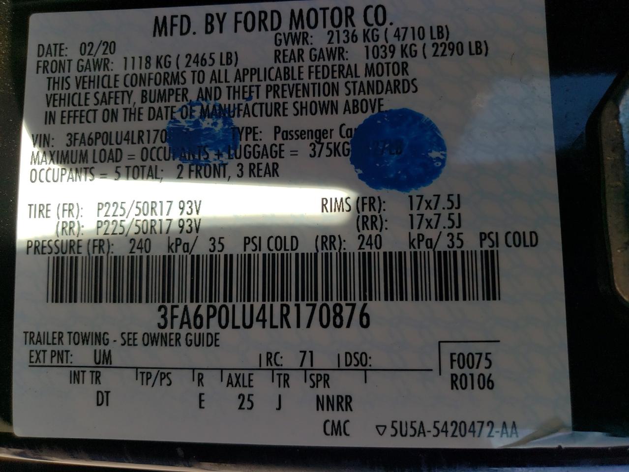 Photo 11 VIN: 3FA6P0LU4LR170876 - FORD FUSION 