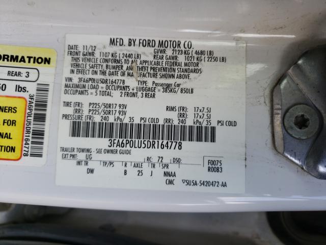 Photo 9 VIN: 3FA6P0LU5DR164778 - FORD FUSION SE 