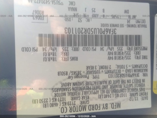 Photo 8 VIN: 3FA6P0LU5DR201103 - FORD FUSION 