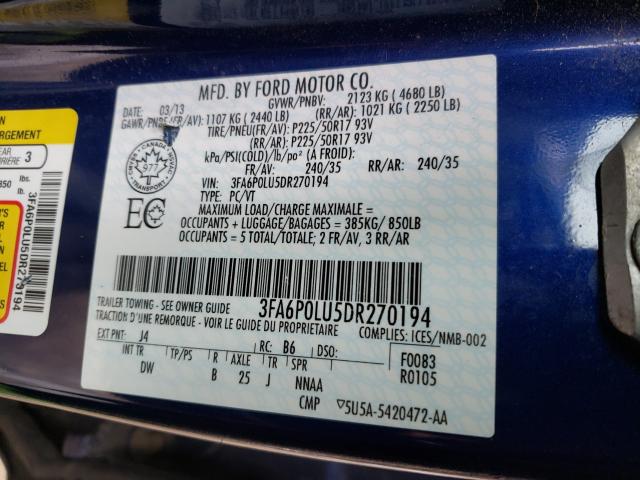 Photo 9 VIN: 3FA6P0LU5DR270194 - FORD FUSION SE 