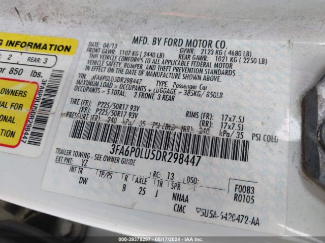 Photo 8 VIN: 3FA6P0LU5DR298447 - FORD FUSION 