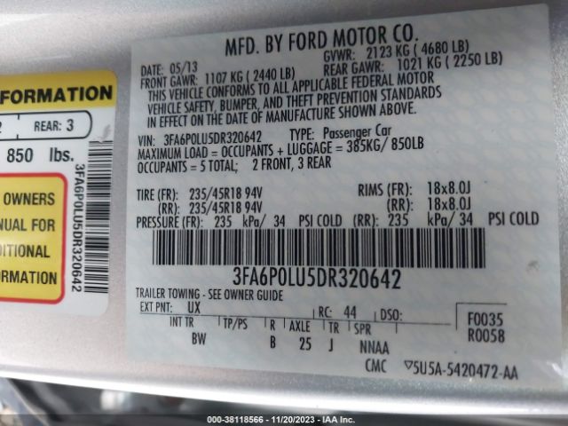 Photo 8 VIN: 3FA6P0LU5DR320642 - FORD FUSION HYBRID 