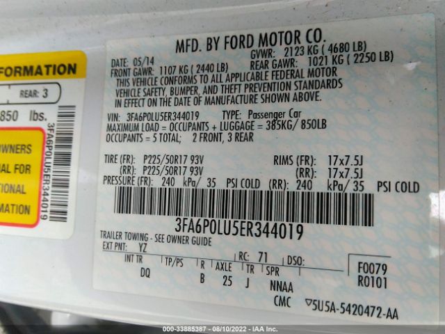 Photo 8 VIN: 3FA6P0LU5ER344019 - FORD FUSION 