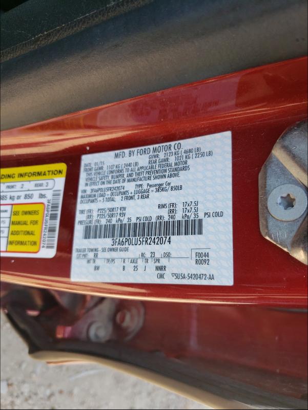 Photo 9 VIN: 3FA6P0LU5FR242074 - FORD FUSION SE 