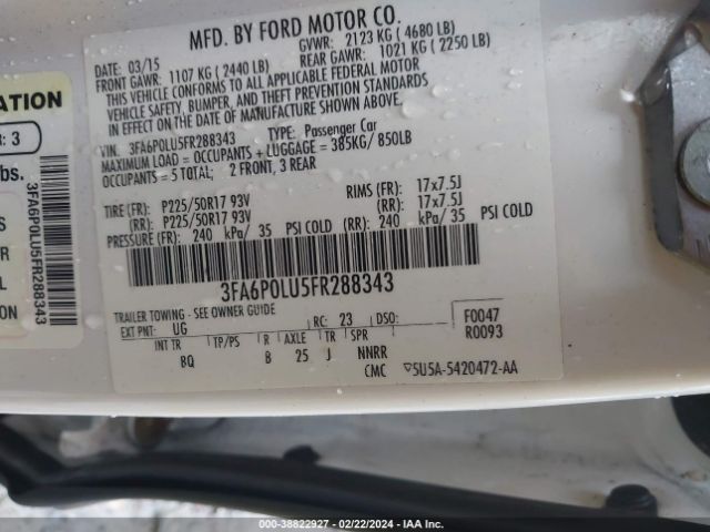 Photo 8 VIN: 3FA6P0LU5FR288343 - FORD FUSION 