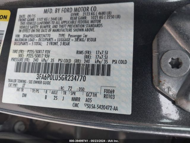 Photo 8 VIN: 3FA6P0LU5GR234770 - FORD FUSION HYBRID 