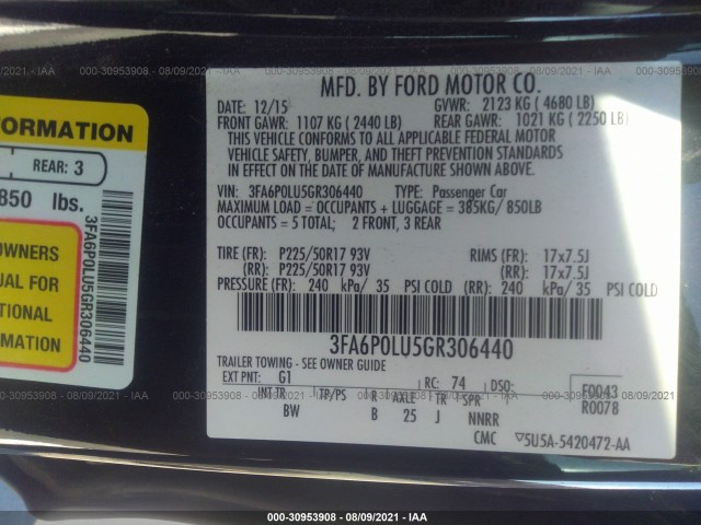 Photo 8 VIN: 3FA6P0LU5GR306440 - FORD FUSION 