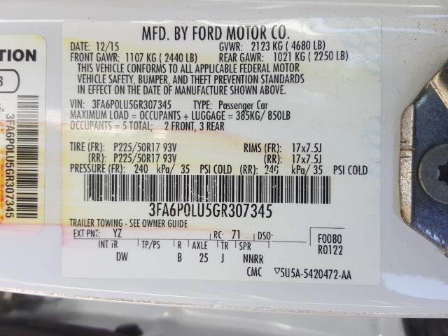 Photo 9 VIN: 3FA6P0LU5GR307345 - FORD FUSION SE 