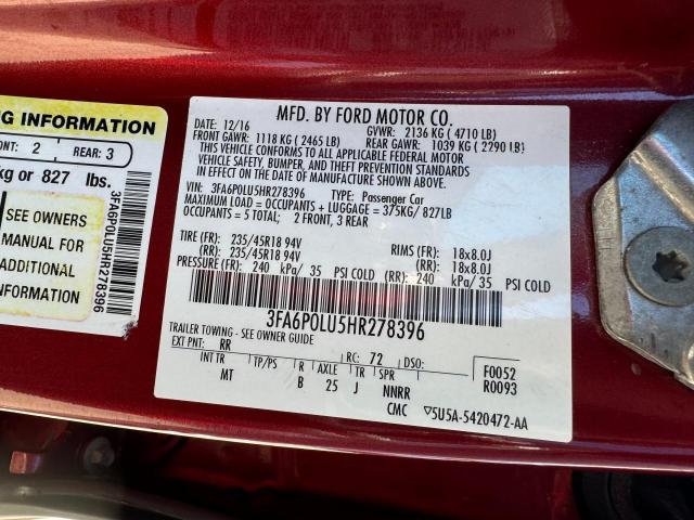 Photo 9 VIN: 3FA6P0LU5HR278396 - FORD FUSION SE 