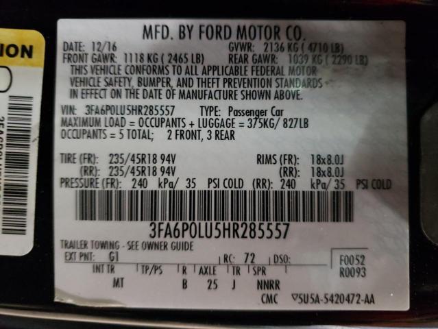 Photo 11 VIN: 3FA6P0LU5HR285557 - FORD FUSION SE 