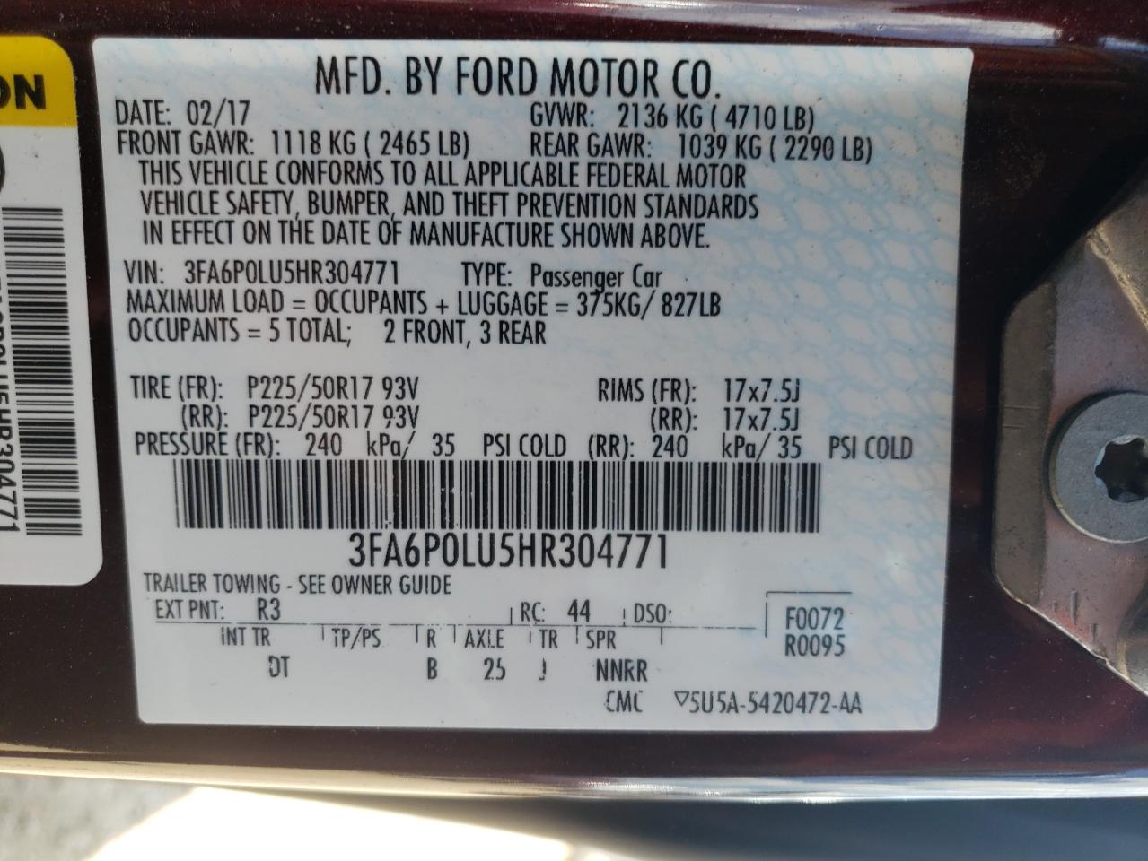 Photo 11 VIN: 3FA6P0LU5HR304771 - FORD FUSION 