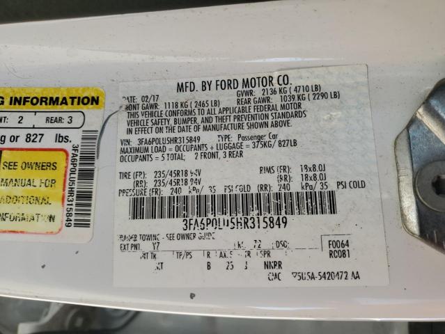 Photo 11 VIN: 3FA6P0LU5HR315849 - FORD FUSION SE 