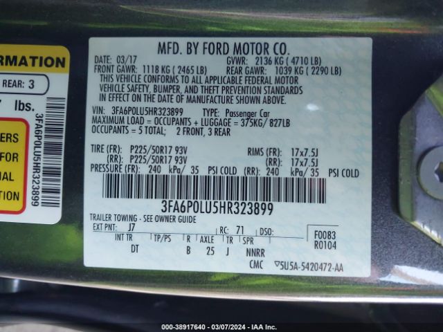 Photo 8 VIN: 3FA6P0LU5HR323899 - FORD FUSION HYBRID 